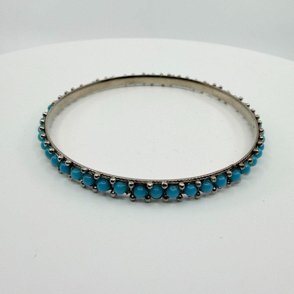 Vintage Y2K Silver Blue Beaded Bangle Bracelet Boho Minimalist 90s